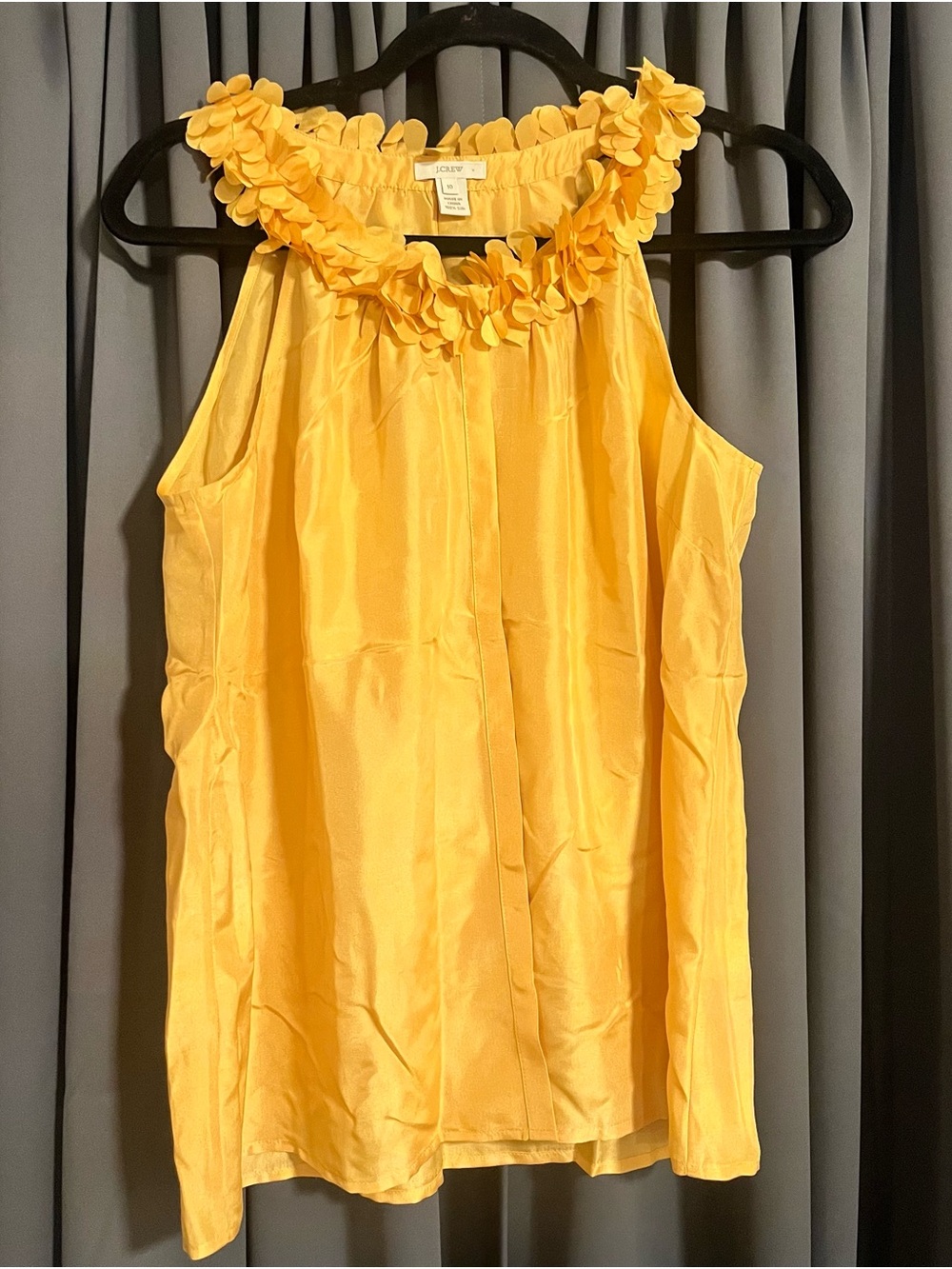J. Crew Yellow Floral-Applique Sleeveless Camisole 100% silk